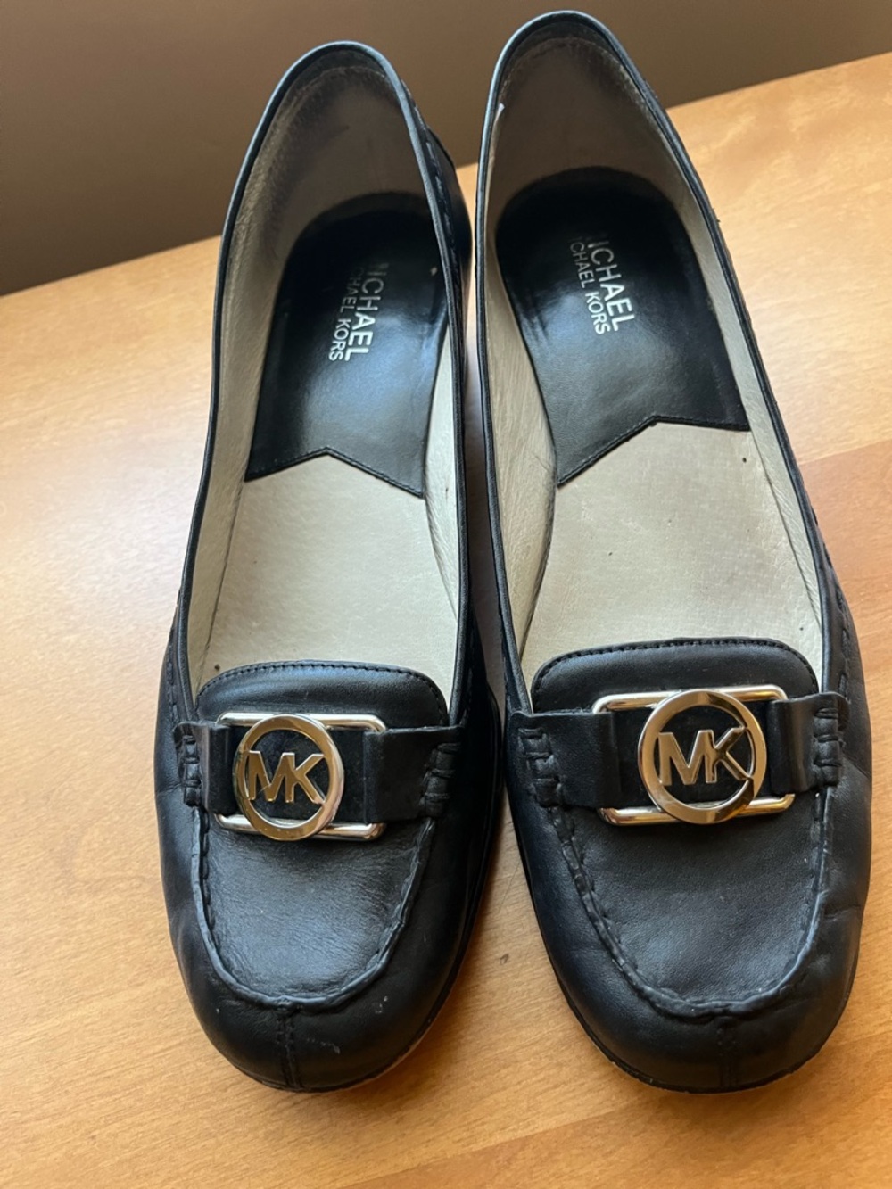 Michael Kors Black Leather MK Logo Penny Loafers